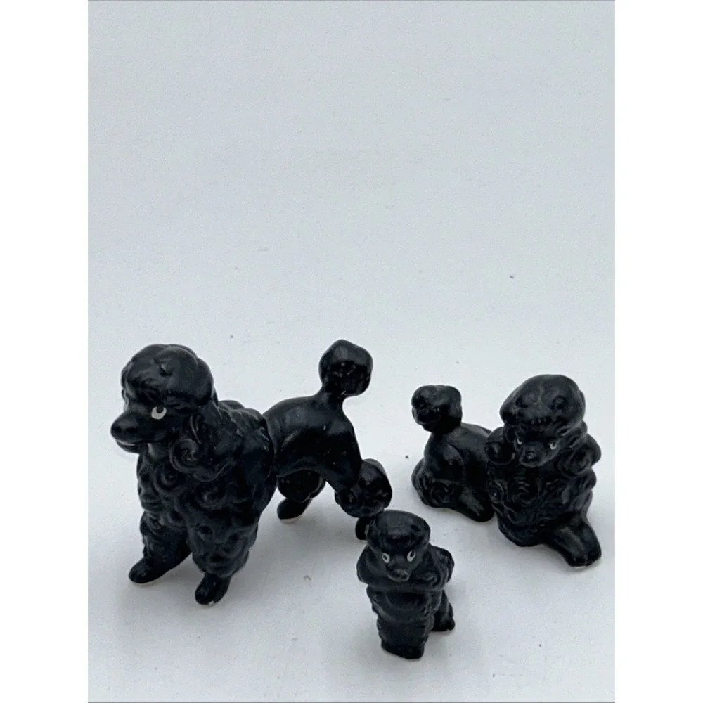 Vintage Miniature Poodle Figurine Set Of 3 Bone China Japan Mini Black Dogs
